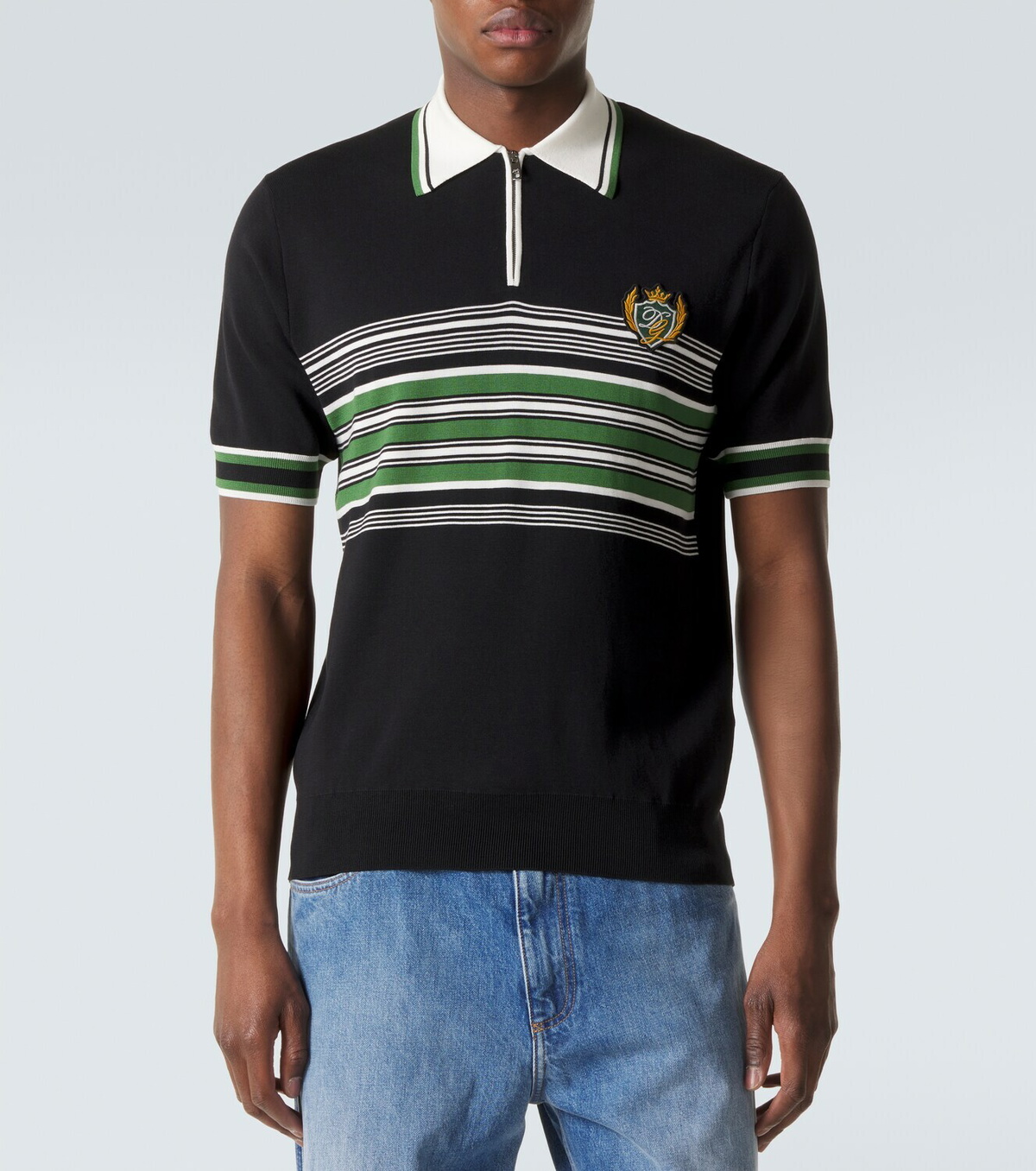 Dolce&Gabbana Embroidered striped silk and cotton polo shirt