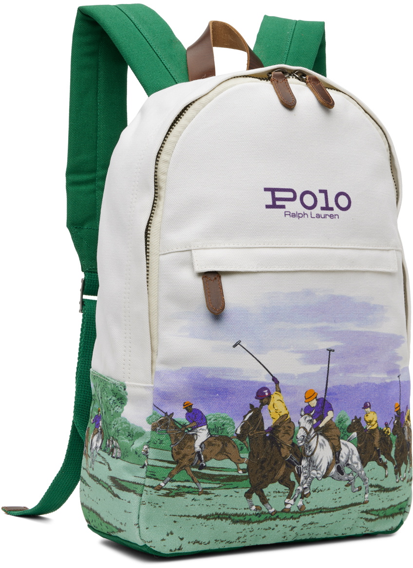 Polo Ralph Lauren White Equestrian-Print Backpack