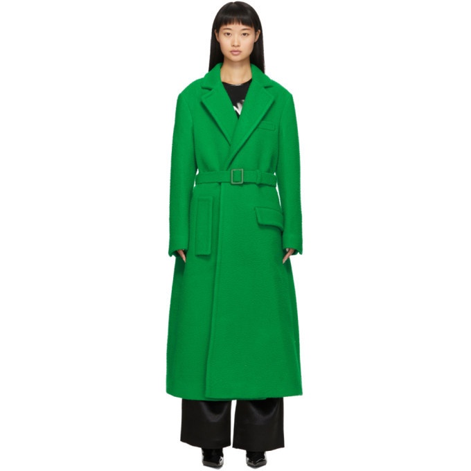 Off-White Green Curly Two-Layer Belt Coat Off-White