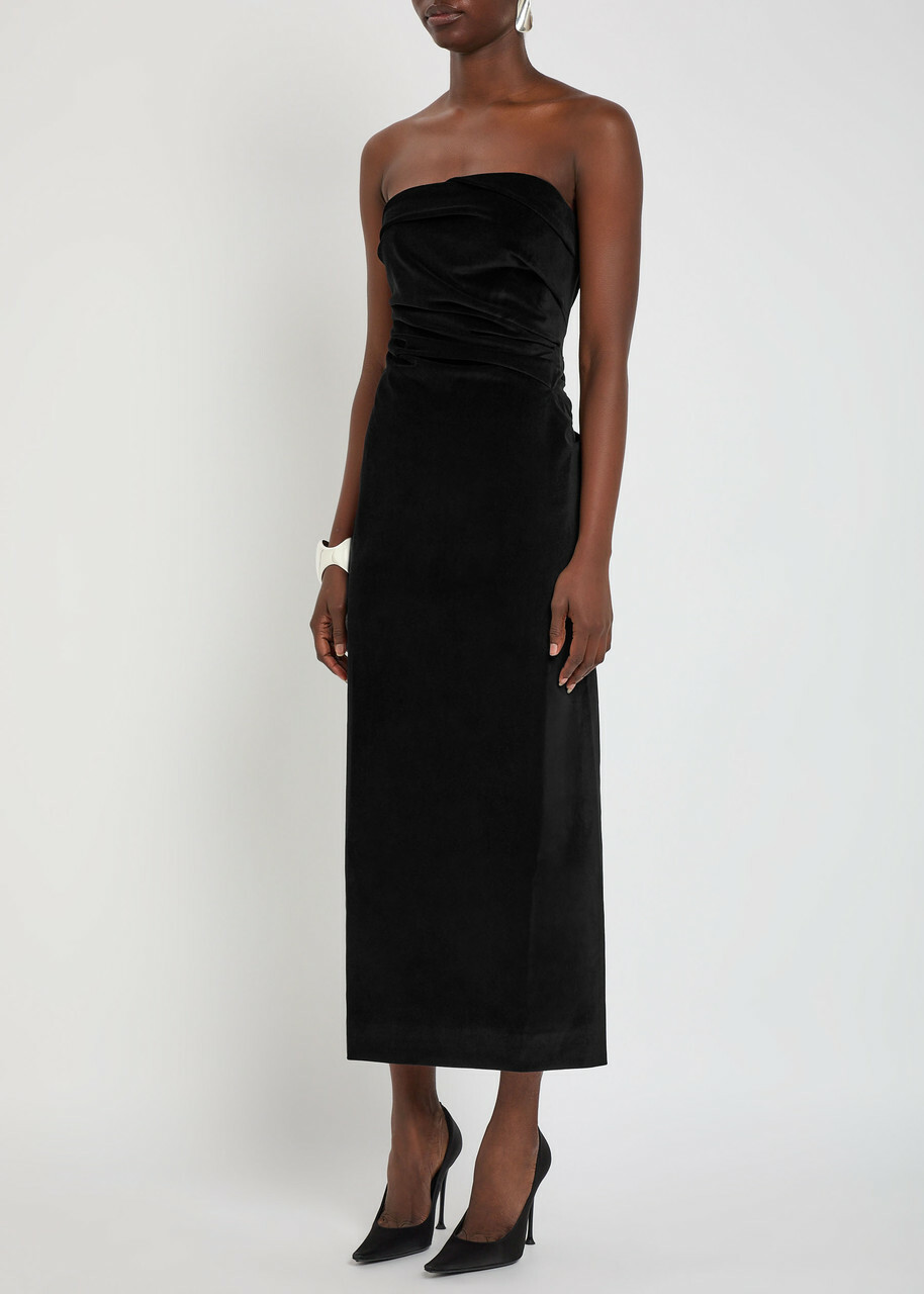 Tove Sabella Draped Velvet Midi Dress Black