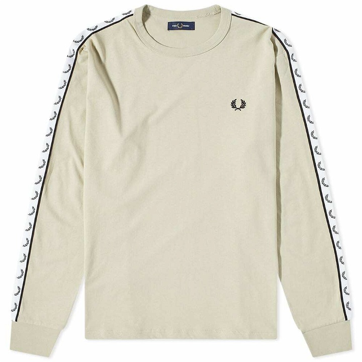 Photo: Fred Perry Authentic Men's Long Sleeve Taped Logo T-Shirt in Light Oyster