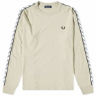 Fred Perry Authentic Men's Long Sleeve Taped Logo T-Shirt in Light Oyster