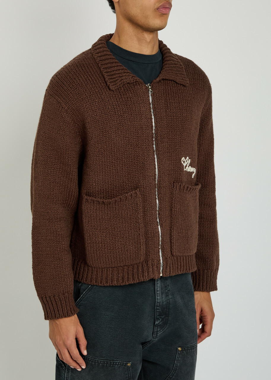 Cherry Los Angeles 1 Star Embroidered Cotton-knit Jacket Brown