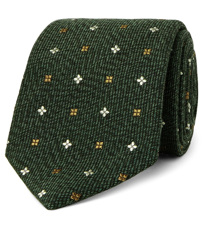 Photo: Kingsman - Drake's 7.5cm Embroidered Wool and Silk-Blend Tie - Green