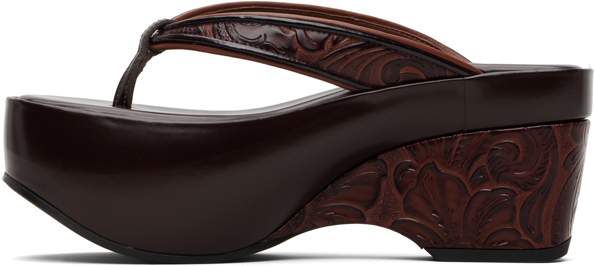 Dries Van Noten Burgundy Platform Thong Heeled Sandals