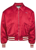 Second Layer Aces Embroidered Satin Bomber Jacket Red