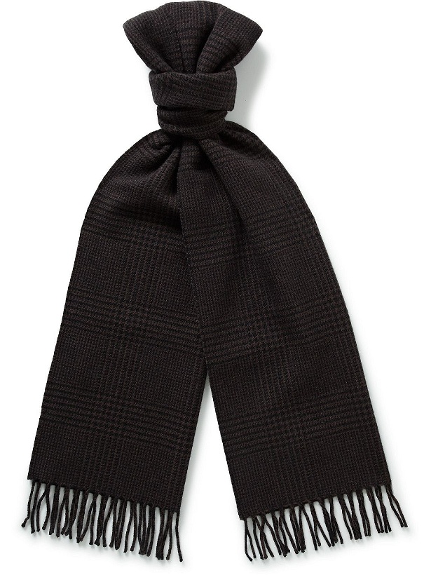 Photo: TOM FORD - Logo-Appliquéd Fringed Prince of Wales Checked Cashmere and Wool-Blend Scarf