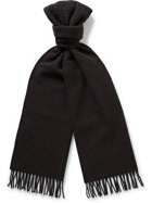 TOM FORD - Logo-Appliquéd Fringed Prince of Wales Checked Cashmere and Wool-Blend Scarf