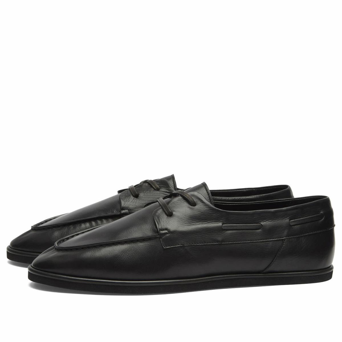 Auralee Men's Leather Deck Shoes in Black