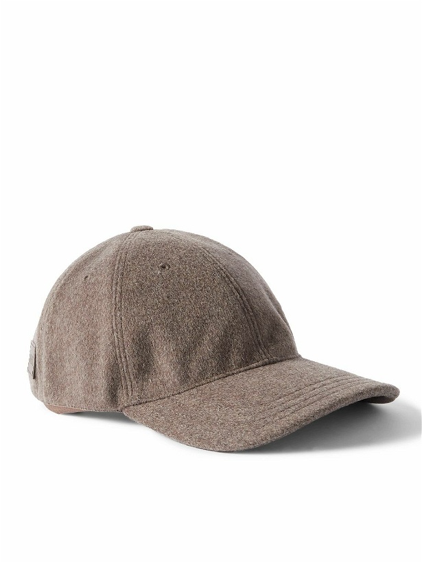 Photo: LOEWE - Logo-Embroidered Leather-Trimmed Brushed Wool Cap