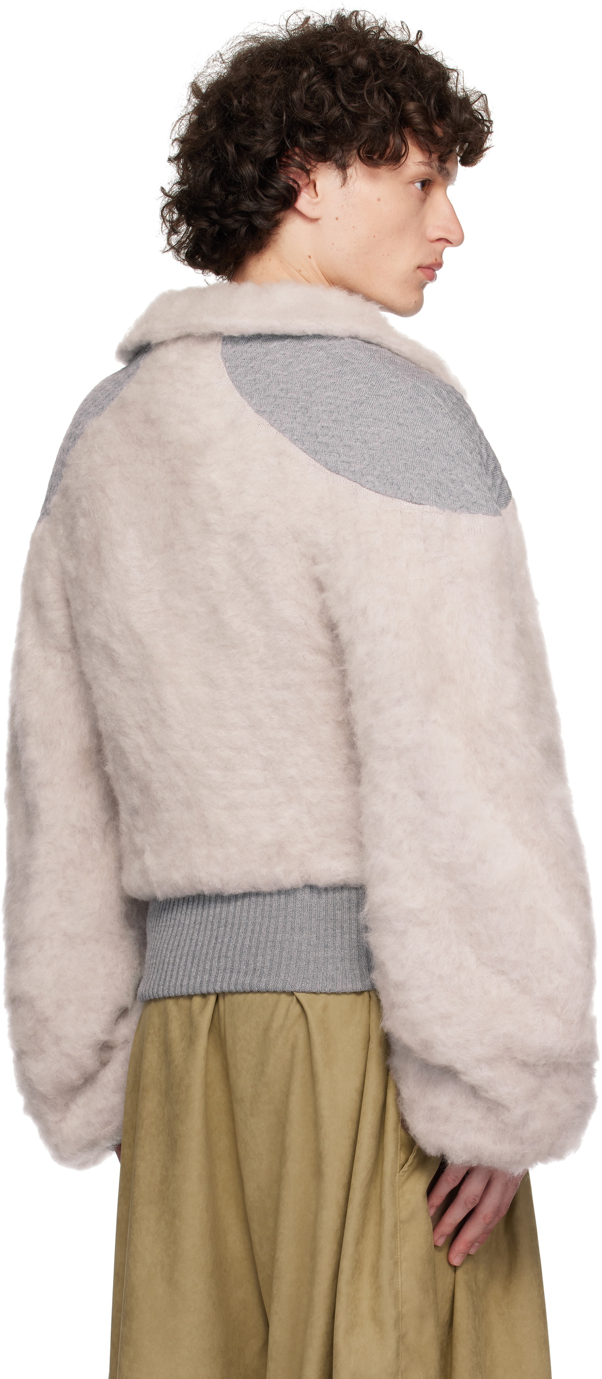 ANDREJ GRONAU Gray Knitted Mohair & Merino Bomber Jacket