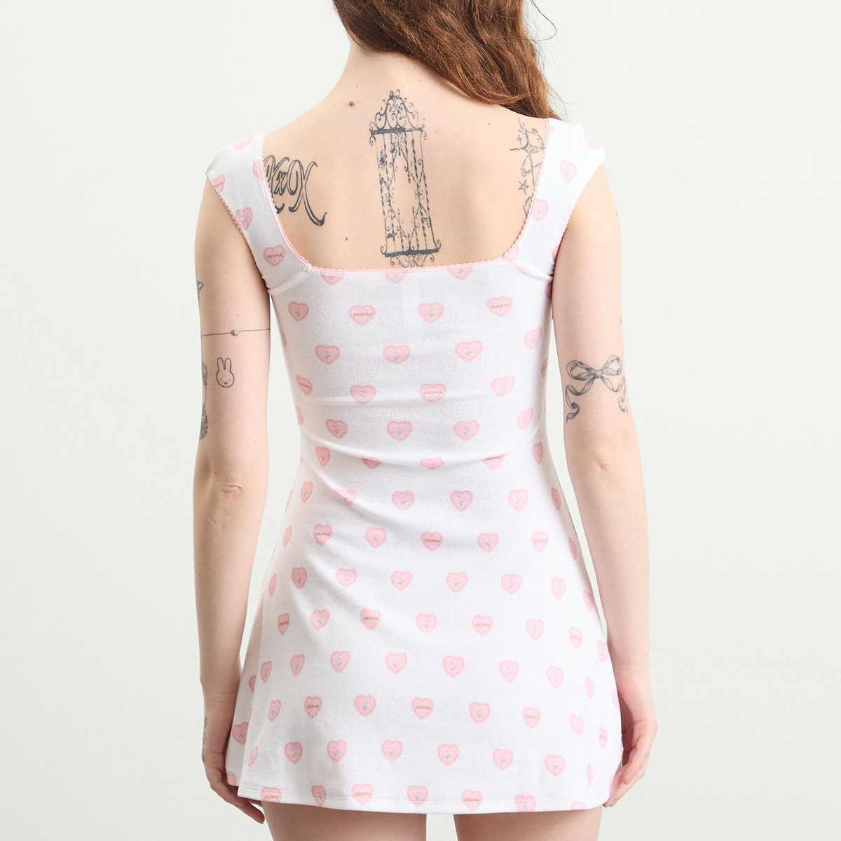 SKIMS Women's Pointelle Cap Sleeve Mini Dress in Snow Lace Hearts