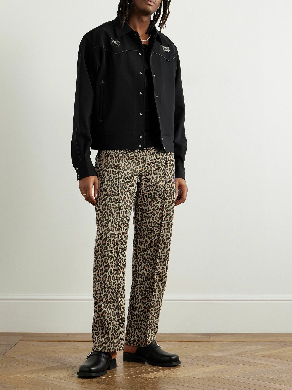 Needles - Straight-Leg Webbing-Trimmed Logo-Embroidered Leopard