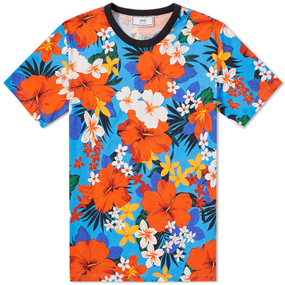 AMI Floral Print Ringer Tee Multi AMI Alexandre Mattiussi