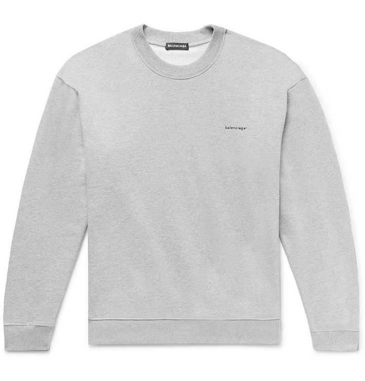 Photo: Balenciaga - Logo-Print Mélange Loopback Cotton-Jersey Sweatshirt - Men - Gray