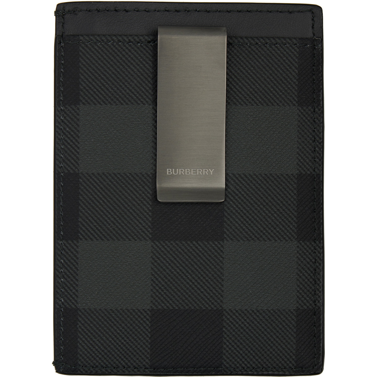 Burberry Gray Check Money Clip Card Holder