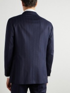 Kiton - Double-Breasted Pinstriped Virgin Wool and Cashmere-Blend Flannel Suit Jacket - Blue