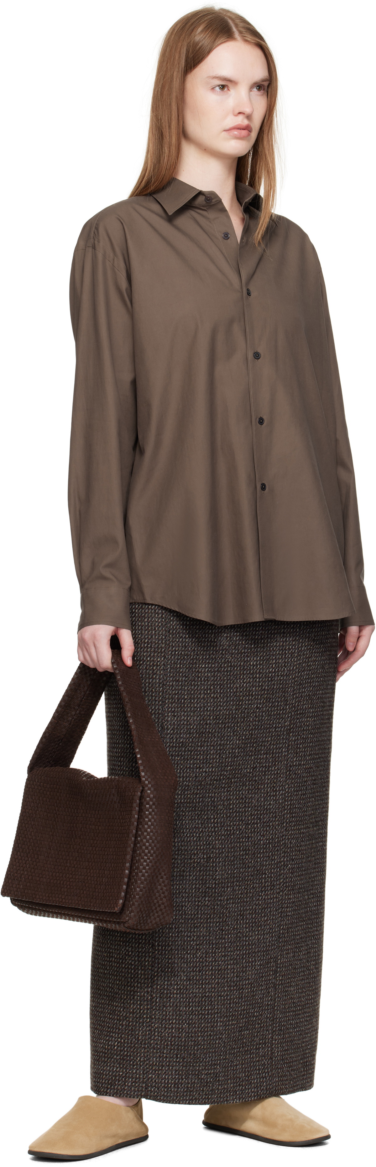 AURALEE Brown Washed Finx Twill Shirt