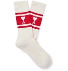 AMI - Striped Logo-Intarsia Cotton-Blend Socks - White