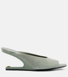 Balmain Suede cutout wedge mules