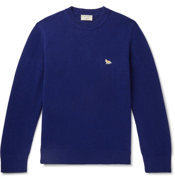 Photo: Maison Kitsuné - Logo-Appliquéd Wool Sweater - Blue