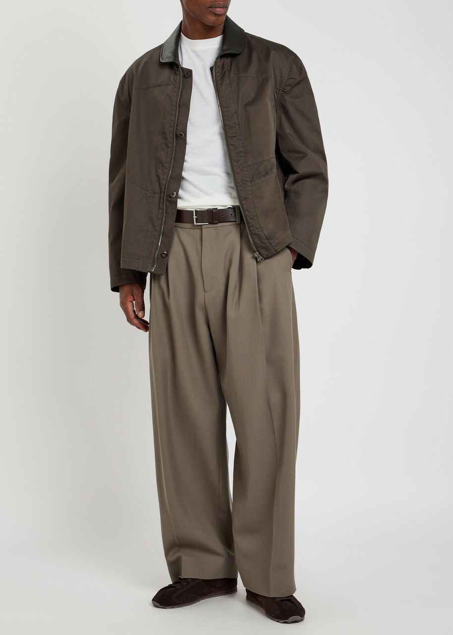 Lemaire Leather-collar Cotton Jacket Brown