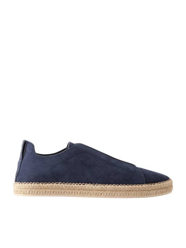 Photo: Zegna - Triple Stitch™ Leather-Trimmed Suede Slip-On Sneakers - Blue