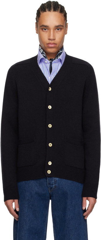 Photo: Drake's Navy Lambswool 6 Button Cardigan