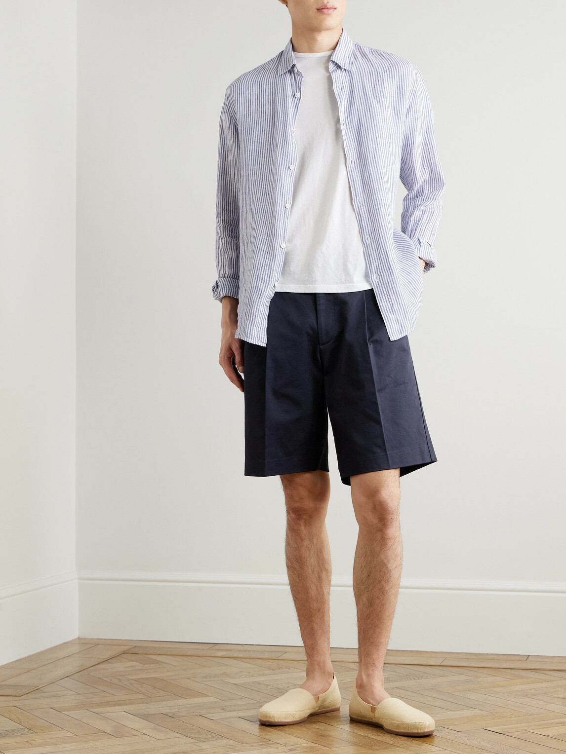 NN07 - Kay 1420 Straight-Leg Pleated Stretch Organic Cotton Shorts - Blue