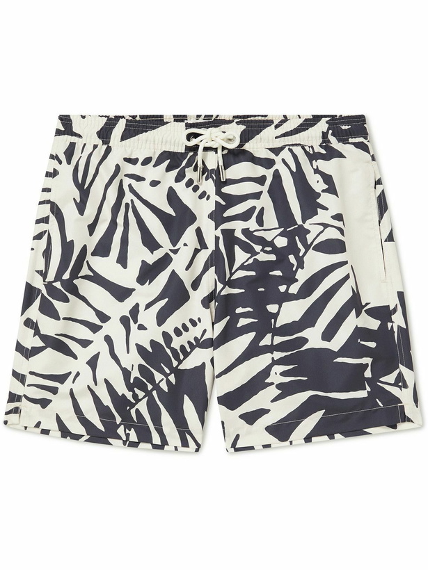 Photo: Mr P. - Straight-Leg Mid-Length Irregular Botanical Printed Recycled Swim Shorts - Black