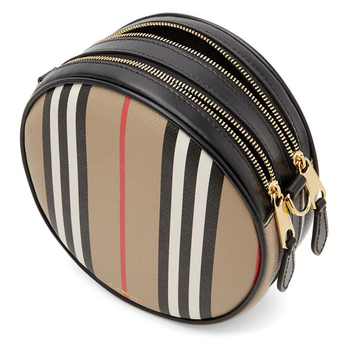 Burberry Beige/Black Icon Stripe Coated Canvas and Leather Small
