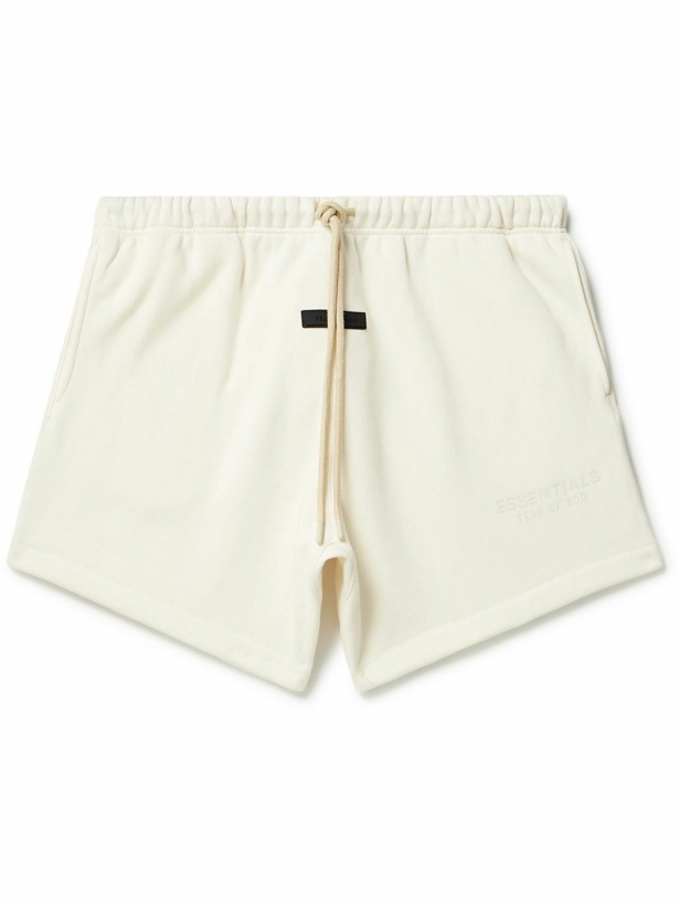 Photo: FEAR OF GOD ESSENTIALS - Logo-Appliquéd Cotton-Blend Jersey Drawstring Shorts - White