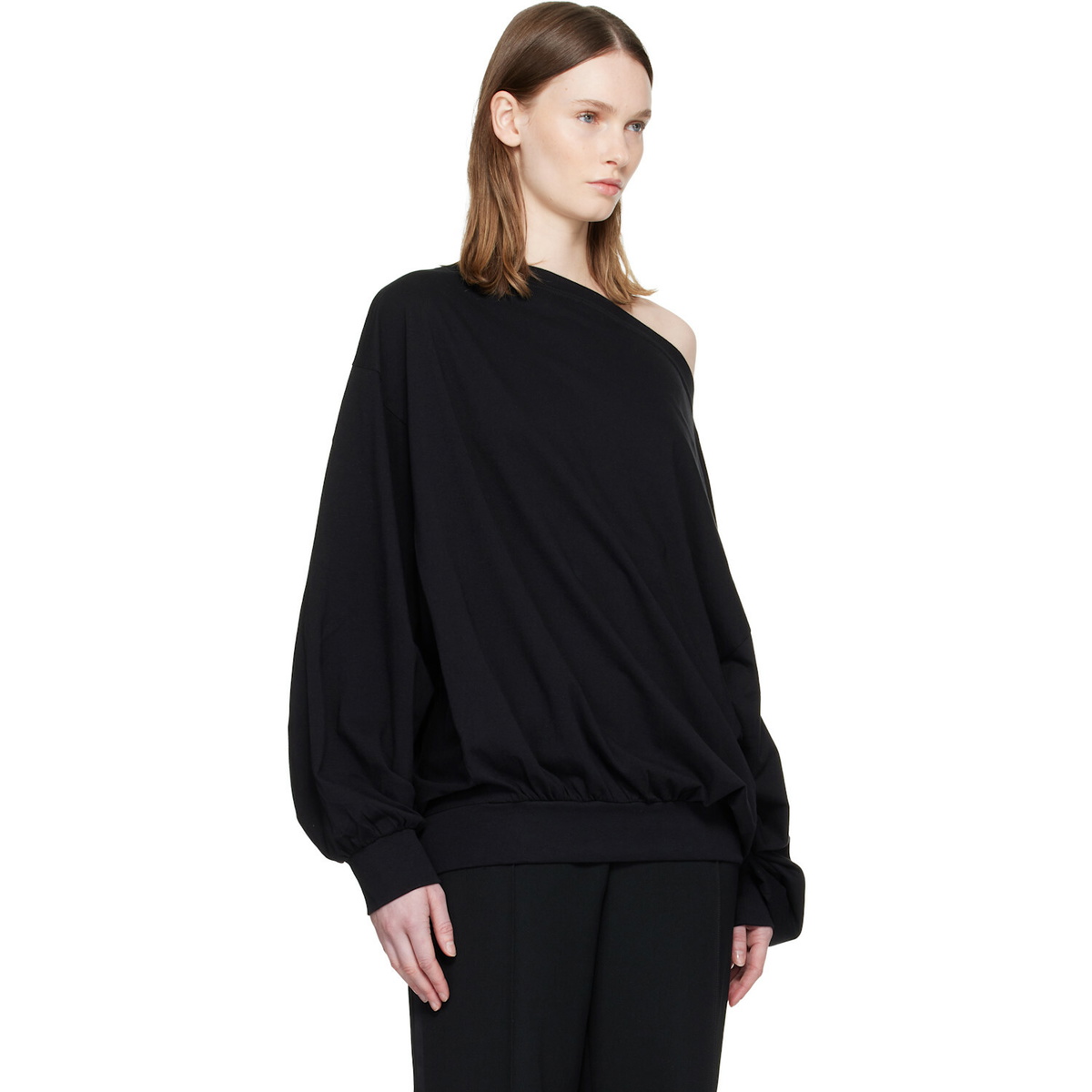 MM6 Maison Margiela Black Long-Sleeved Asymmetric Top