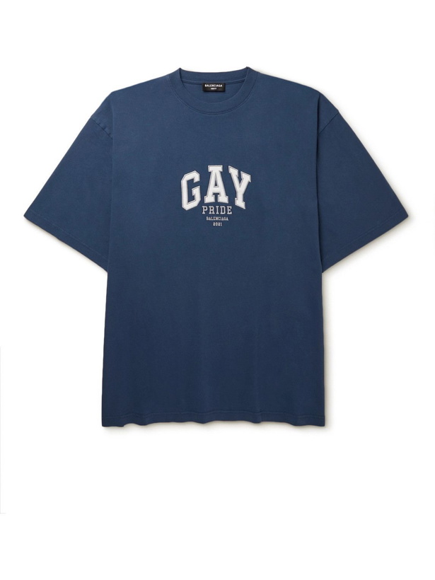 Photo: Balenciaga - Appliquéd Cotton-Jersey T-Shirt - Blue