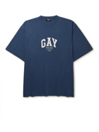 Balenciaga - Appliquéd Cotton-Jersey T-Shirt - Blue