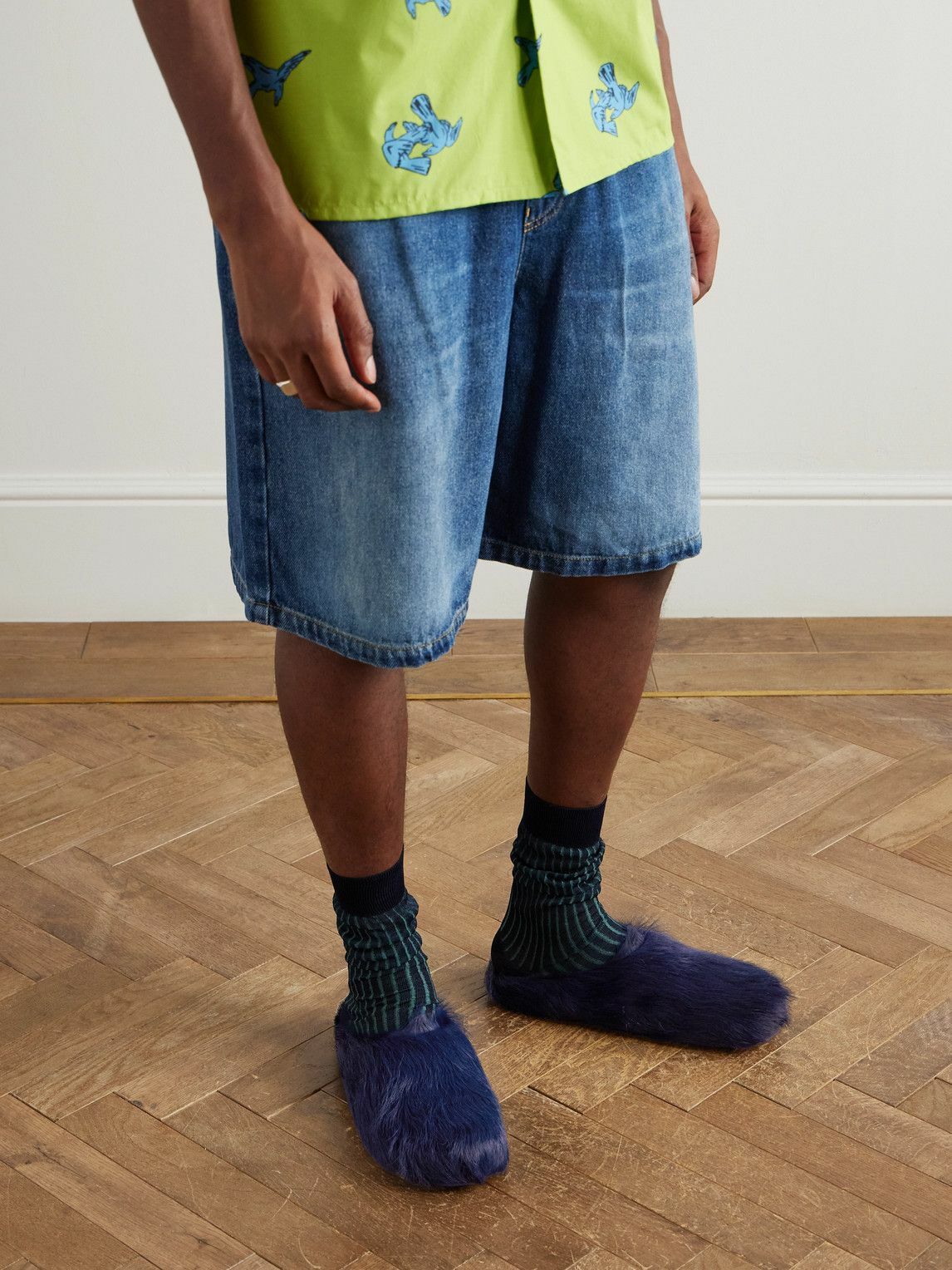 Marni - Fussbett Calf Hair Slippers - Blue