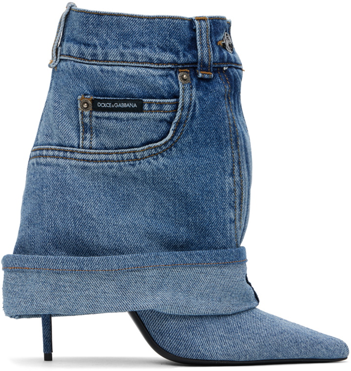 Photo: Dolce&Gabbana Blue Patchwork Denim Boots