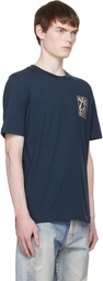 Marni Navy Cotton 'Marni Frame Logo Print' T-shirt