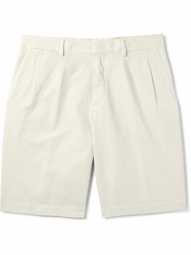 Photo: Zegna - Straight-Leg Pleated Cotton and Linen-Blend Twill Shorts - Neutrals