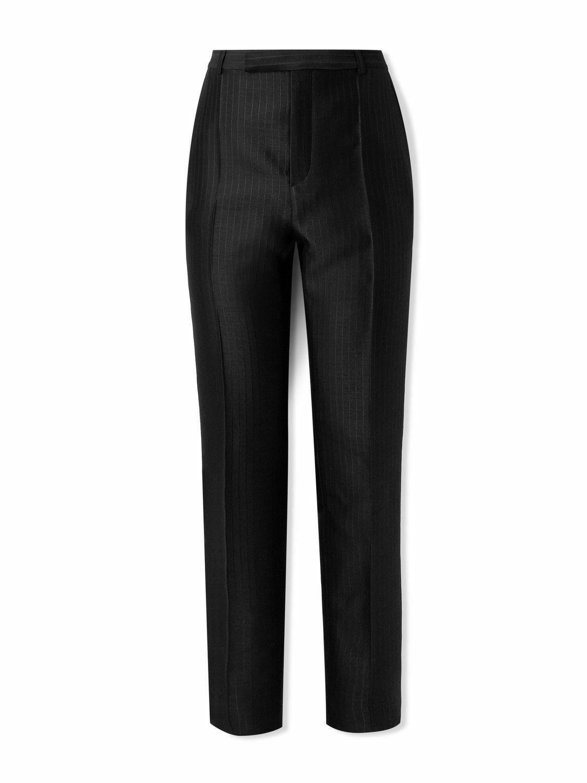 Straight-Cut Pants Black Wool and Silk