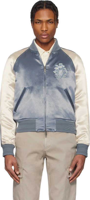 Photo: Burberry Blue & Off-White EKD Satin Bomber Jacket