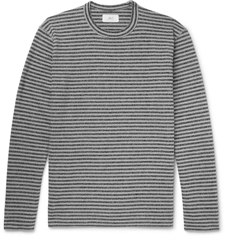 Photo: Mr P. - Striped Cotton and Wool-Blend Jersey T-Shirt - Gray
