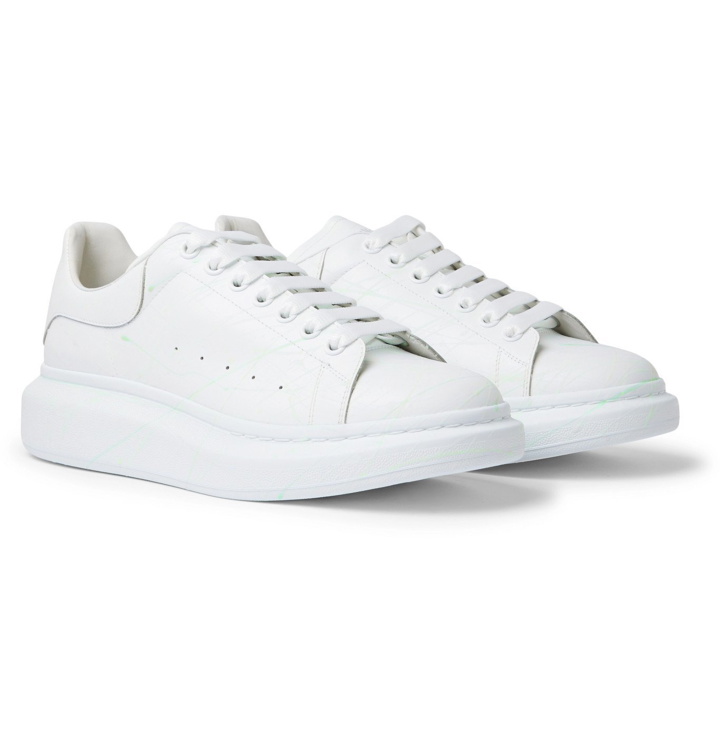 Photo: Alexander McQueen - Glow-In-The-Dark Exaggerated-Sole Rubber-Trimmed Leather Sneakers - White