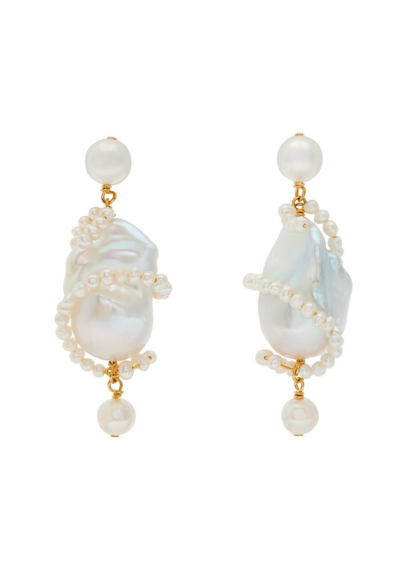 Photo: Completedworks Carvings Pearl-embellished 18kt Gold Vermeil Drop Earrings - One Size