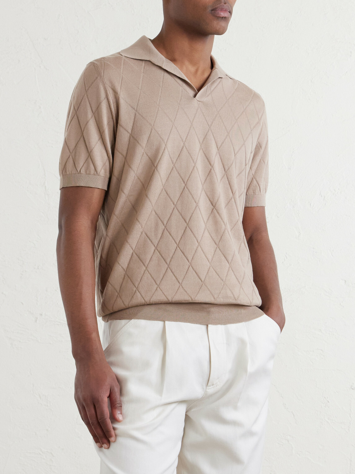 Brunello Cucinelli - Open-Collar Knitted Cotton Polo Shirt - Brown