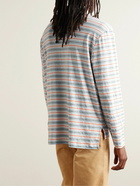 Thom Browne - Cotton-Blend Poplin Trimmed Striped Stretch-Linen Jersey Polo Shirt - Blue