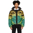 Versace Jeans Couture Reversible Black and Green Chain Print Puffer Jacket