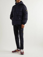 Stone Island - Logo-Appliquéd Quilted Crinkled-Shell Hooded Down Jacket - Blue
