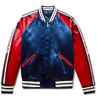 Gucci - Reversible Webbing-Trimmed Satin-Twill Bomber Jacket - Men - Storm blue