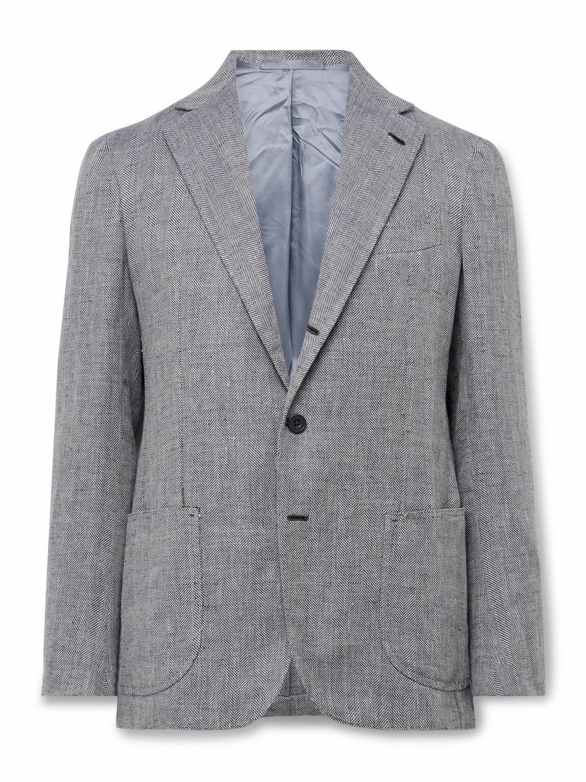 J. Mueser - Waverly Herringbone Linen and Wool-Blend Blazer - Blue